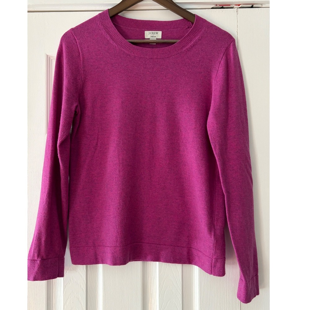 J.Crew Teddie Sweater Small Magenta Pink Cotton Wool Blend Crewneck Pullover